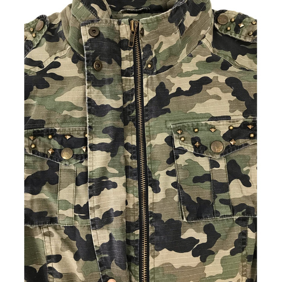 Blanc Noir Camo Anorak Utility Jacket Full Zip Black Faux Leather Sleeves Small - Picture 3 of 14